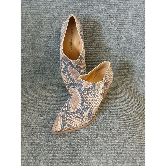 Lucky Brand Boots Booties Tresee Ankle Snake Print 7 M Shootie Leather Slip-On - Picture 7 of 7